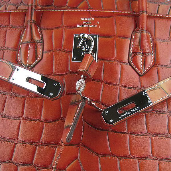 Replica Hermes Birkin 40CM Crocodile Veins Leather Bag Dark Orange 6099 Online - Click Image to Close